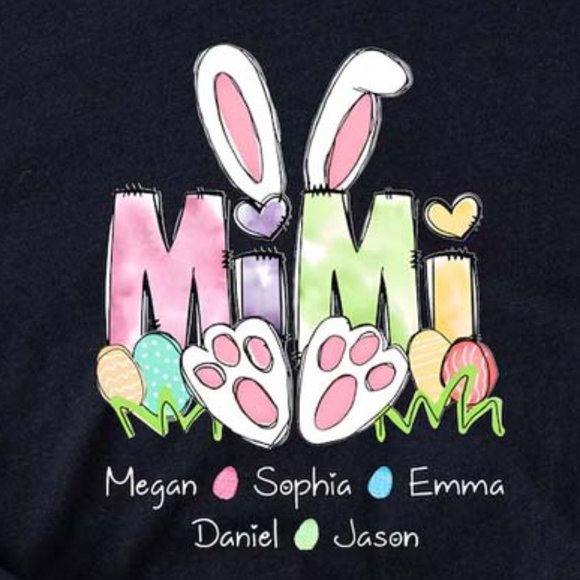 Personalized Easter Mimi TShirt With Kids Names, Custom Easter Mom T-Shirt - Picture 2 of 5